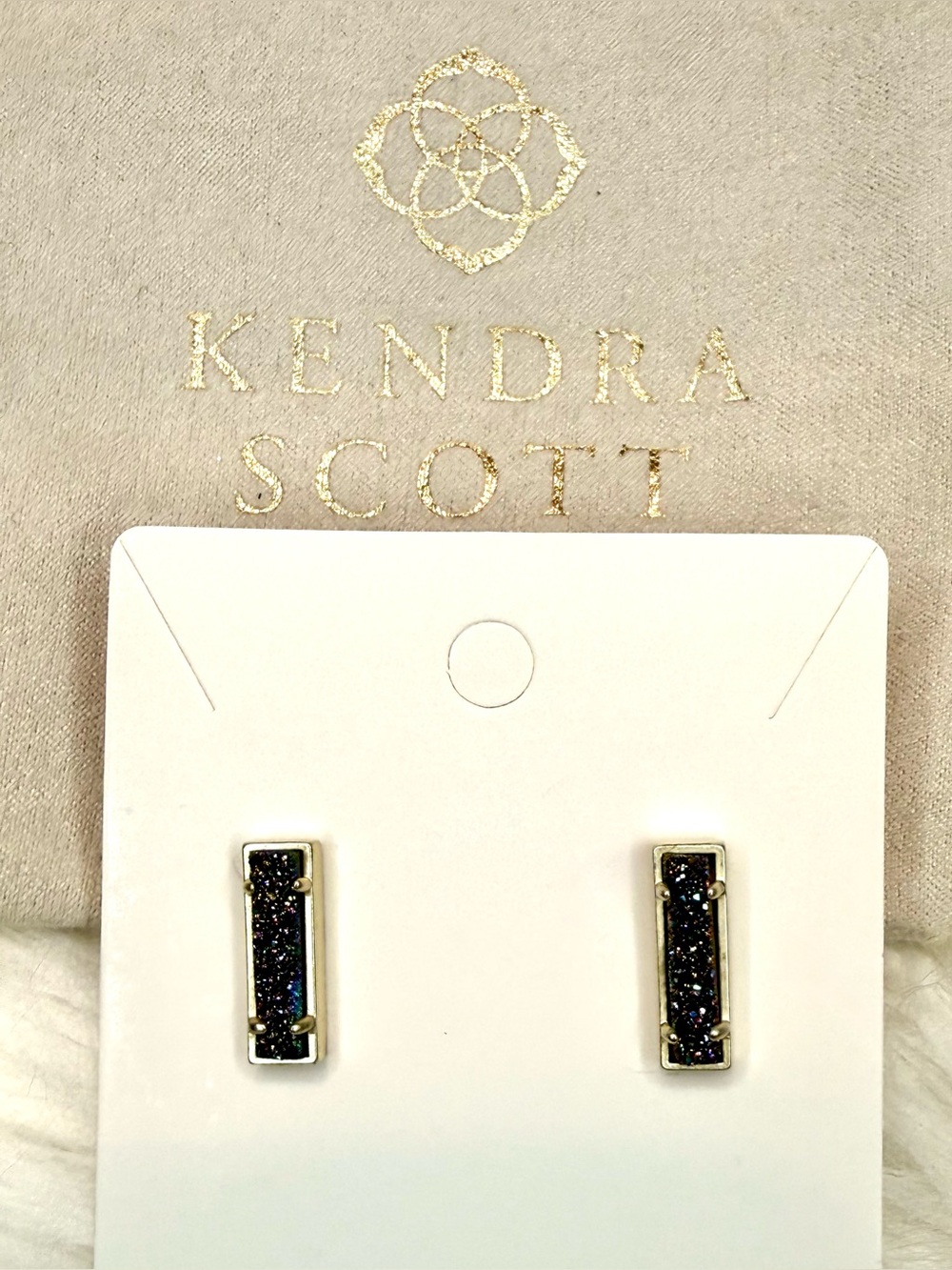 Kendra Scott Lady Baguette Stud Earrings in Gold Multi-Color Drusy
